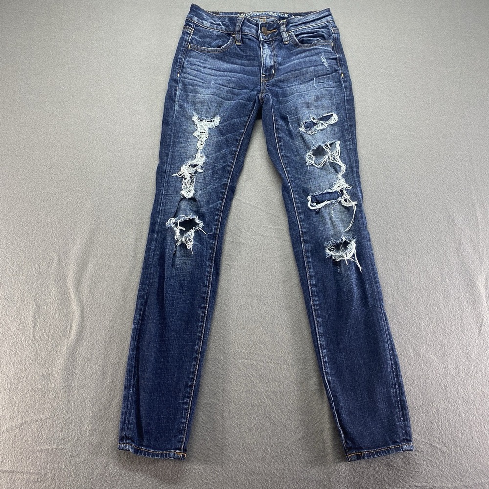 American Eagle Jeans Womens 00 Blue Jegging Stretch Low Rise Grunge Skater